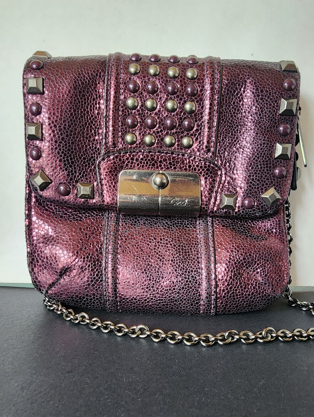 Coach Kristen Studded Metallic Crossbody, EUC